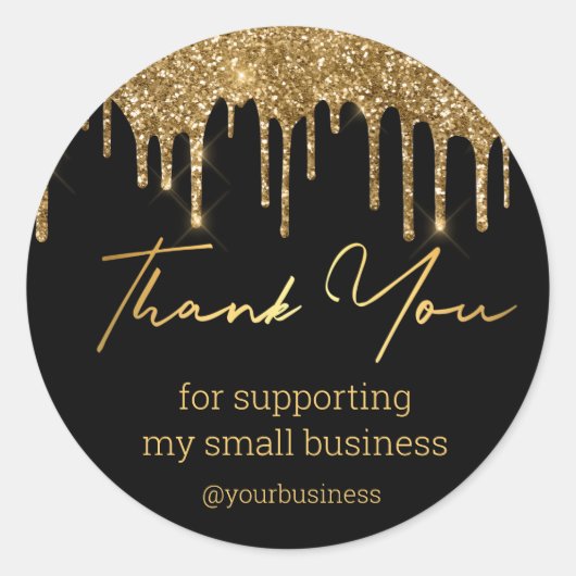 Bedankt Black Gold Glitters Small Business Ronde Sticker (Voorkant)