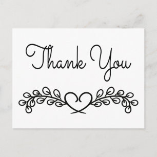 Bedankt Black & White Laurel Heart Wedding Briefkaart