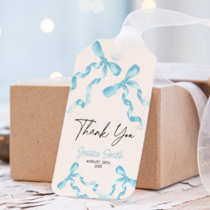 Bedankt blauwe strik cadeaukaart cadeaulabel