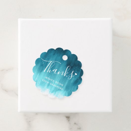 Bedankt blauwgroen aqua waterverf waskunst bruilof bedankjes labels (In situ)