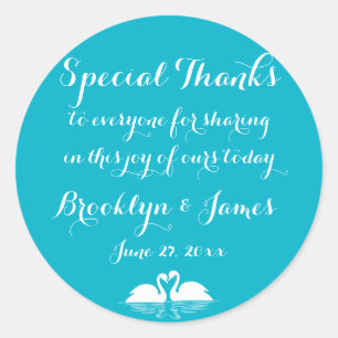 Bedankt Blue White Weddenkers met swans Ronde Sticker