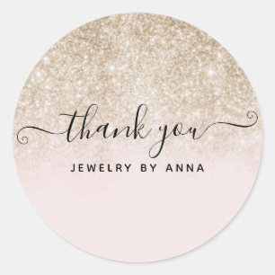 Bedankt Blush Pink en Gold Glitter Ronde Sticker