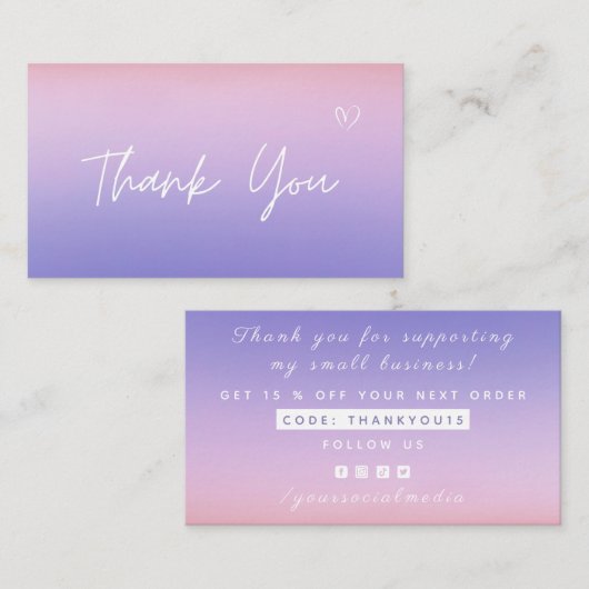 Bedankt Blush roze Paarse Ombre Gradient Trendy Visitekaartje (Voorkant / Achterkant)