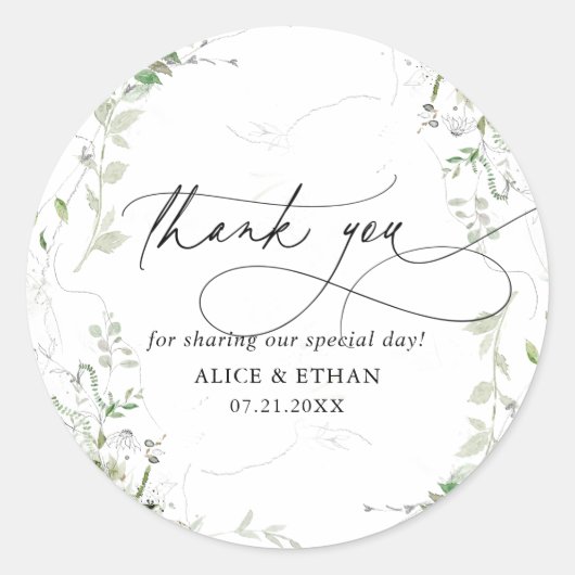Bedankt Boho Greenery Wedding Ronde Sticker (Voorkant)