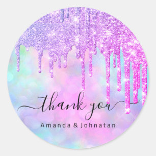 Bedankt Bridal Sweet16th Glitter Holografen Drip Ronde Sticker
