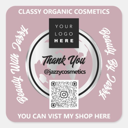 Bedankt Business QR Code Logo Gold MAP Wereldbol R Vierkante Sticker (Voorkant)