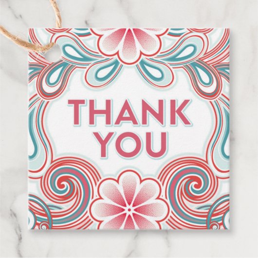 Bedankt cadeau label met retro bloemetjes (Voorkant)