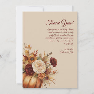 Bedankt Card-Waterverf Pompoen en Bloemen- Kaart