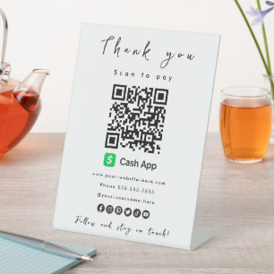 Bedankt Cash App QR Code Scan om wit te betalen Reclamebord Met Voetstuk