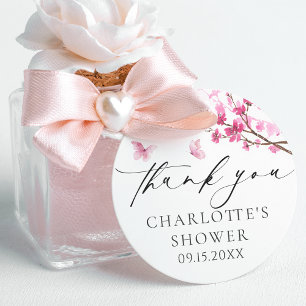 Bedankt Cherry Blossom Pink Butterfly Ronde Sticker