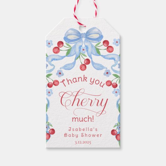 Bedankt Cherry Much Blue bow baby shower Cadeaulabel (Voorkant)