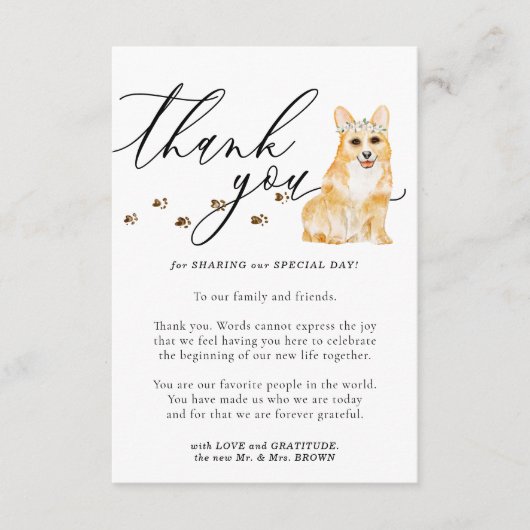 Bedankt Corgi puppy hond bruiloft Informatiekaartje (Voorkant)