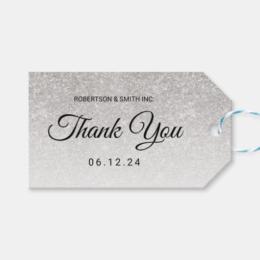 Bedankt Corporate Fundraiser Silver Glitter Cadeaulabel (Voorkant (Horizontaal))