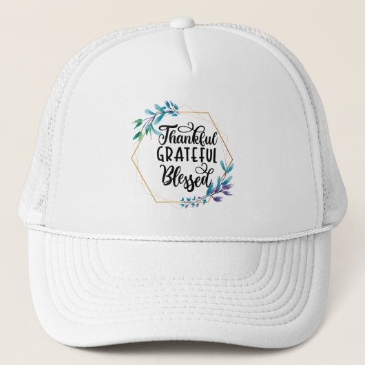 Bedankt, dankbaar en gebufferd trucker pet (Voorkant)