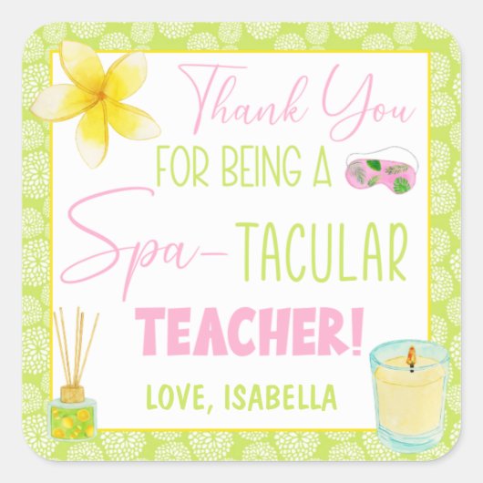 Bedankt dat je een spa-tacular leraar bent vierkante sticker (Voorkant)