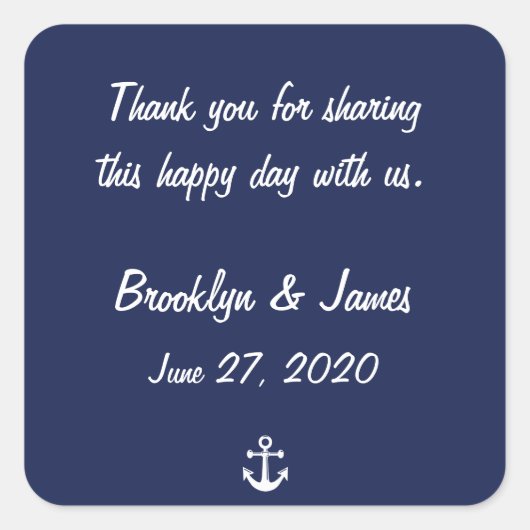 Bedankt dat je marineblauw Nautical Wedding Sticke Vierkante Sticker (Voorkant)