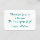 Bedankt dat koningin Anne Blauwgroen is. Visitekaartje (Achterkant)