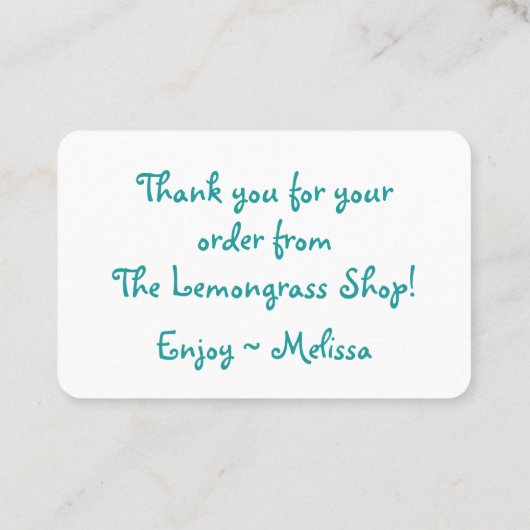 Bedankt dat koningin Anne Blauwgroen is. Visitekaartje (Achterkant)