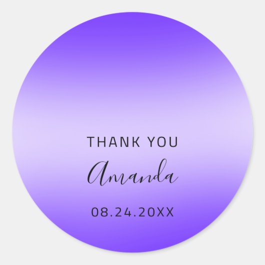 Bedankt Datum Sweet 16th Wedding Blue Paars Ronde Sticker (Voorkant)