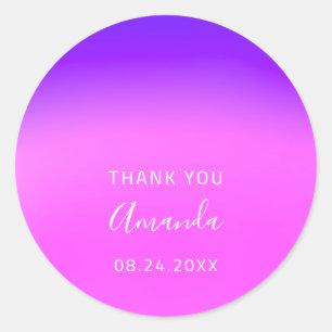 Bedankt Datum Sweet 16th Wedding Pink Paars Ronde Sticker