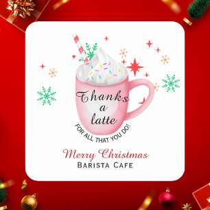 Bedankt een latte kerst coffeeshop logo vierkante sticker