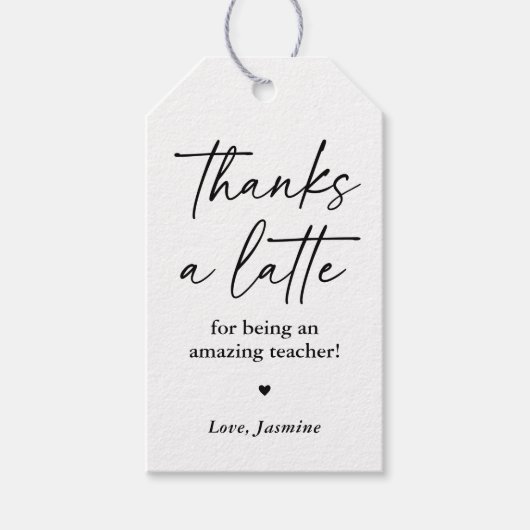 Bedankt een latte koffie leraar waardering cadeaulabel (Voorkant)