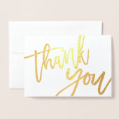 Bedankt Elegant Script Foto Wedding Gold Folie Kaarten (Voorkant met envelop)