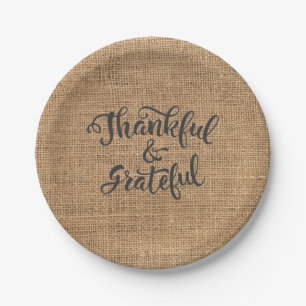 Bedankt en Grateful Burlap. Gelukkig Thanksgiving. Papieren Bordje