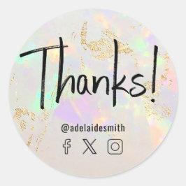 bedankt faux holografie wit opaal ronde sticker