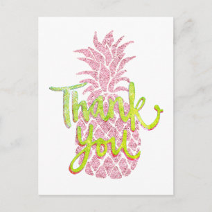 Bedankt Faux Pink Glitter Ananas Graphic Briefkaart