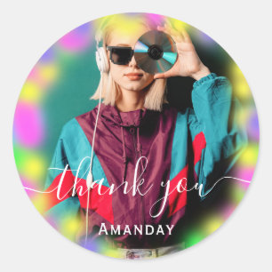 Bedankt Foto Neon Roze DJ Feest Muziekproductie CD Ronde Sticker