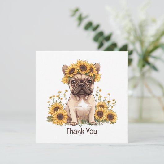 Bedankt Franse Bulldog Zonnebloemen (Staand voorkant)