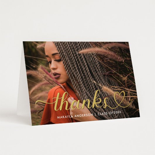 Bedankt Gold Heart Script Aangepast Afstuderen Fot Folie Wenskaart