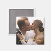 Bedankt, Golden Script trouwfoto trendy Magneet (Voorkant / Achterkant)