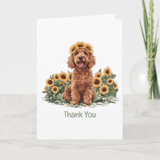 Bedankt Goldendoodle Dog Zonnebloem Kroon (Voorkant)
