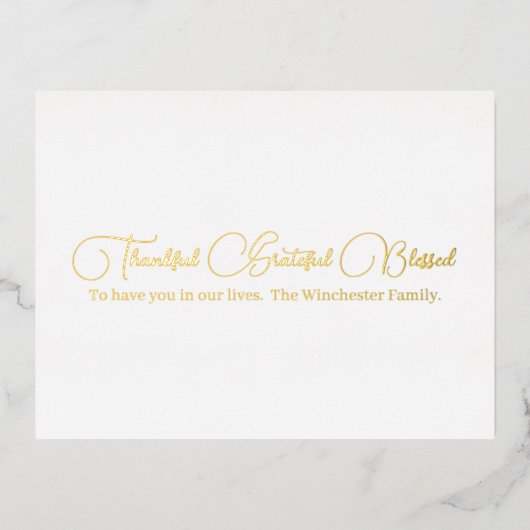 Bedankt Grateful Blessed Gold script Thanksgiving Folie Feestdagen Briefkaart (Voorkant)