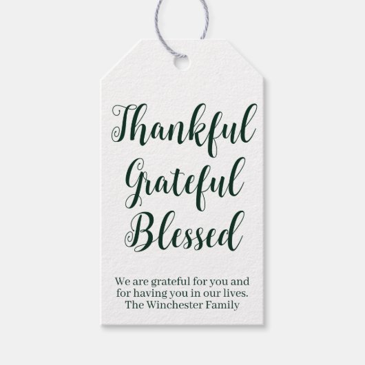 Bedankt Grateful Blessed green-script vakantie Cadeaulabel (Voorkant)