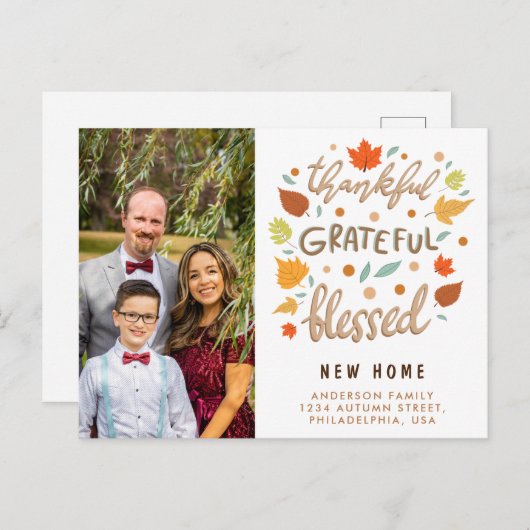 Bedankt Grateful Blessed New Home Announge Feestdagenkaart (Voorkant / Achterkant)