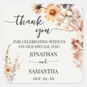 Bedankt Herfst Wildflowers Wedding Vierkante Sticker