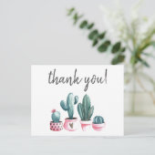 Bedankt hipster cactus roze waterverf print briefkaart (Staand voorkant)