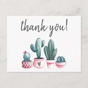 Bedankt hipster cactus roze waterverf print briefkaart
