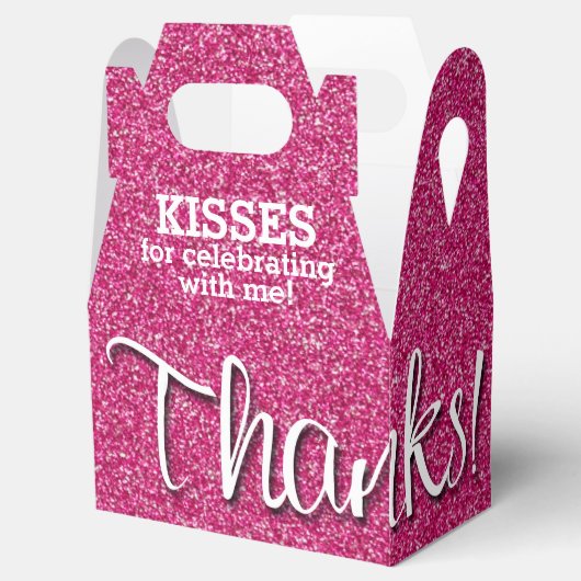 BEDANKT Hot Pink Faux Glitter Bedankdoosjes (Geopend)