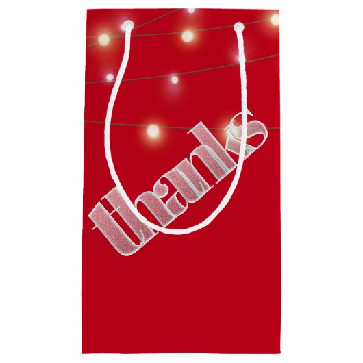 Bedankt in berijpte tekst met lichte tekenreeks klein cadeauzakje (Voorkant)