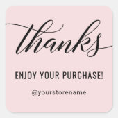 Bedankt in Black Modern Script roze Hartelijk dank Vierkante Sticker (Voorkant)
