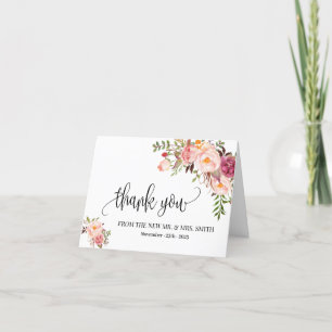 Bedankt kaart boho roze bloemen bruiloft gevouwen