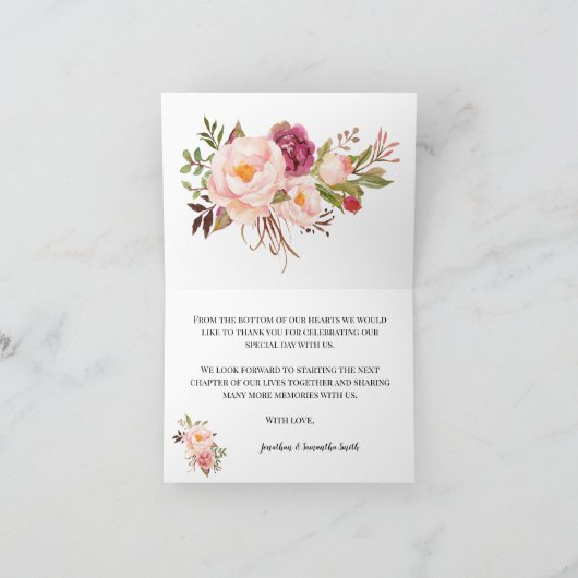 Bedankt kaart boho roze bloemen bruiloft gevouwen (Binnen)