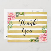 Bedankt kalligrafie script Floral Gold Stripes Briefkaart (Voorkant / Achterkant)