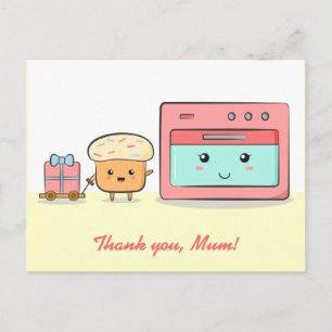 Bedankt mama - Schattigee cupcake en roze oven Briefkaart
