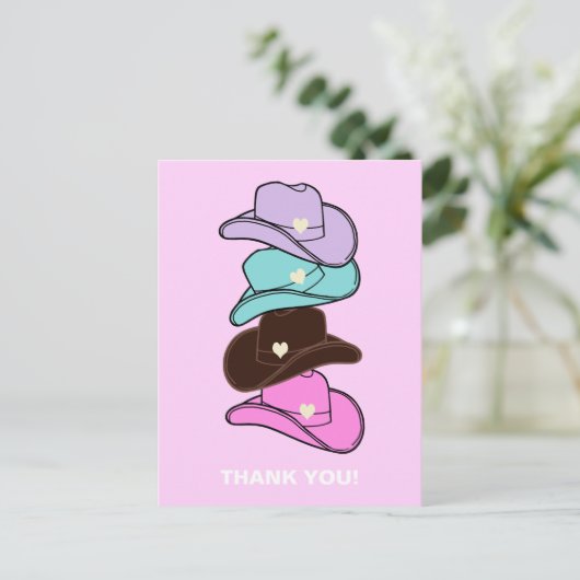 Bedankt Modern Cowboy Pet Stack Pink Briefkaart (Staand voorkant)