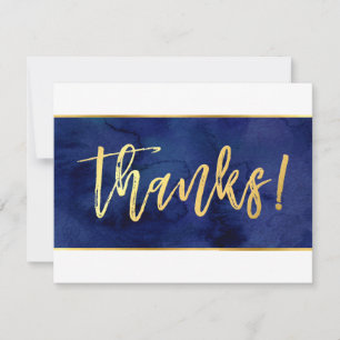 BEDANKT Modern marineblauw waterverf gouden schrif